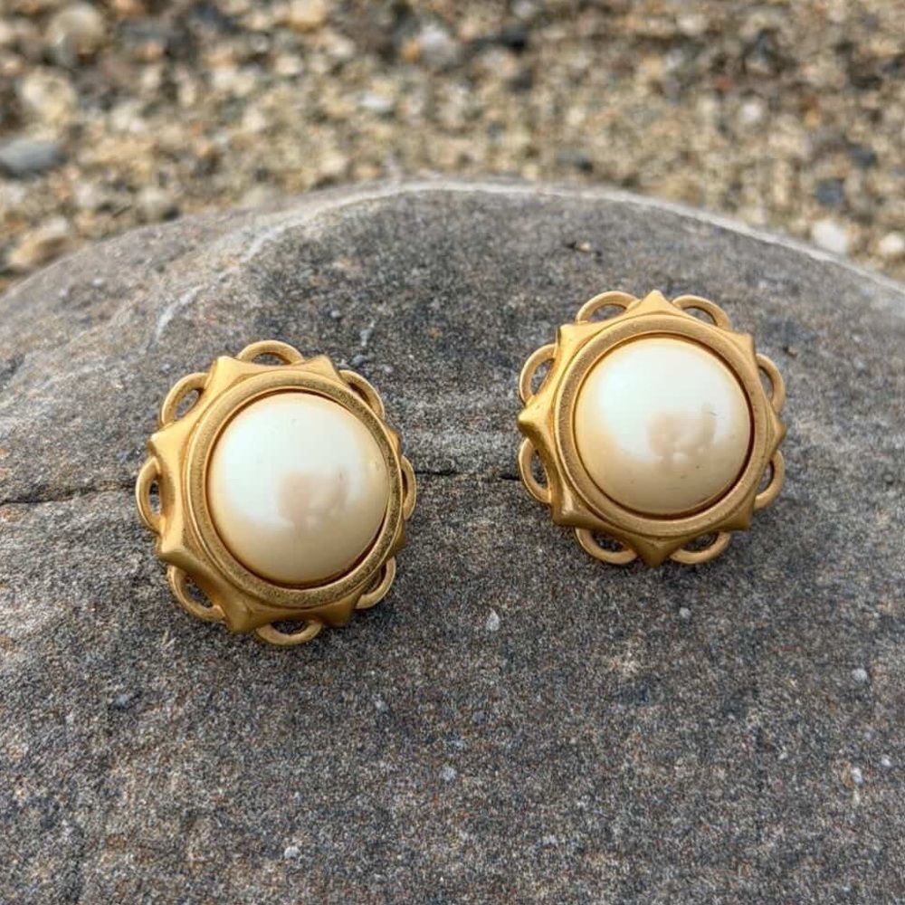 Vintage YSL Yves Saint Laurent Gold Pearl Earrings